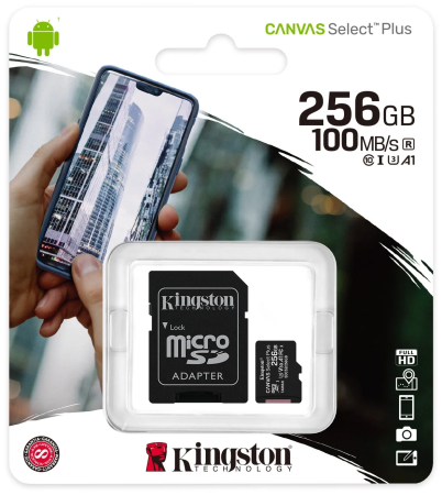 Kingston, microSD, Class 10, 128 Гб c адаптером